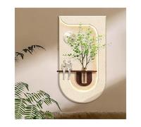 Qxgylz Décoration Murale 3D avec LED, Peinture en Grès avec Vase Et Plante Artificielle, Sculptures Murales De Paysage, sans Bordure, Fresque Murale pour Salon(F,130x70cm/51.2x27.6in)