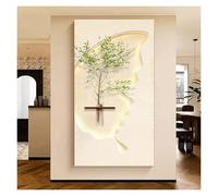 Qxgylz Décoration Murale 3D avec LED, Peinture en Grès avec Vase Et Plante Artificielle, Sculptures Murales De Paysage, sans Bordure, Fresque Murale pour Salon(A,110x60cm/43.3x23.6in)