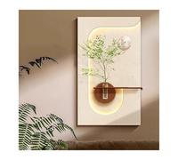 Qxgylz Décoration Murale 3D avec LED, Peinture en Grès avec Vase Et Plante Artificielle, Sculptures Murales De Paysage, sans Bordure, Fresque Murale pour Salon(E,110x60cm/43.3x23.6in)