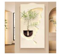 Qxgylz Décoration Murale 3D avec LED, Peinture en Grès avec Vase Et Plante Artificielle, Sculptures Murales De Paysage, sans Bordure, Fresque Murale pour Salon(B,110x60cm/43.3x23.6in)