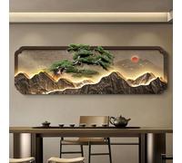 Qxgylz Sculpture Murale 3D, Murale Design Moderne avec LED, Art Mural À Suspendre, Sculptures Créatives De Paysage, Peintures De Montagne Et d'eau, pour Salon, Chambre, Couloir(Brown-B,90cm/35.4in)