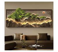 Qxgylz Sculpture Murale 3D, Murale Design Moderne avec LED, Art Mural À Suspendre, Sculptures Créatives De Paysage, Peintures De Montagne Et d'eau, pour Salon, Chambre, Couloir(Brown-E,150cm/59.1in)