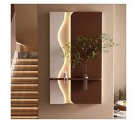 Qxgylz Sculptures Murales en Grès Créatives De Paysage, Décoration Murale 3D avec LED, Peinture Créative en Grès avec Vase Et Plante Artificielle, pour Salon Chambre Bureau(E,90x50cm/35.4x19.7in)