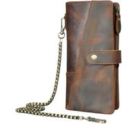 QXHSSM Portefeuille de Voyage rétro en Cuir véritable for Homme, Protection RFID et Fermeture à chaînette de sécurité(Coffee)