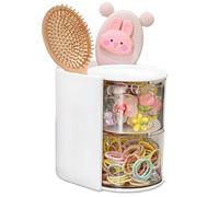 Qxiao Organisateur d'accessoires pour cheveux, 2 couches, transparent, en plastique, pour bandeau, chouchou à cheveux, rotatif à 180 °, support de rangement pour brosses à cheveux