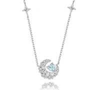 Qxmiguel Collier Dream Heart Moon Collier en cuivre blanc avec diamants Design unique de lune et de cœur Convient for un cadeau unique for les femmes(Blue Diamond)