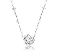 Qxmiguel Collier Dream Heart Moon Collier en cuivre blanc avec diamants Design unique de lune et de cœur Convient for un cadeau unique for les femmes(Silver Diamond)