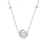 Qxmiguel Collier Dream Heart Moon Collier en cuivre blanc avec diamants Design unique de lune et de cœur Convient for un cadeau unique for les femmes(Pink Diamond)