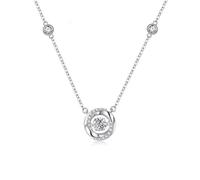 Qxmiguel Collier pendentif battement de cœur trois secondes, collier en cuivre blanc et zircon, design flottant dansant, cadeau unique for femme(Silver diamond)