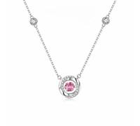 Qxmiguel Collier pendentif battement de cœur trois secondes, collier en cuivre blanc et zircon, design flottant dansant, cadeau unique for femme(Pink diamond)