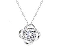 Qxmiguel Collier tendance avec pendentif en forme de trèfle à quatre feuilles et zirconium micro-incrusté, idéal comme cadeau d'anniversaire Compatible with femme(Silver,Wood box)