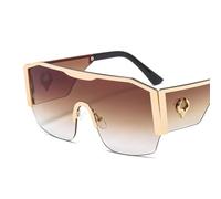 Qxmiguel Lunettes de soleil monobloc à grande monture for hommes et femmes, monture en métal, motif totem de vache, UV400, lunettes de cyclisme sportives(Gold-brown)