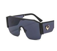 Qxmiguel Lunettes de soleil monobloc à grande monture for hommes et femmes, monture en métal, motif totem de vache, UV400, lunettes de cyclisme sportives(Black-gray)