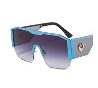 Qxmiguel Lunettes de soleil monobloc à grande monture for hommes et femmes, monture en métal, motif totem de vache, UV400, lunettes de cyclisme sportives(Blue-gray)