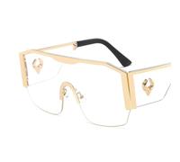 Qxmiguel Lunettes de soleil monobloc à grande monture for hommes et femmes, monture en métal, motif totem de vache, UV400, lunettes de cyclisme sportives(Gold-transparent)