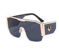 Qxmiguel Lunettes de soleil monobloc à grande monture for hommes et femmes, monture en métal, motif totem de vache, UV400, lunettes de cyclisme sportives(Gold-gray)