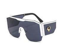 Qxmiguel Lunettes de soleil monobloc à grande monture for hommes et femmes, monture en métal, motif totem de vache, UV400, lunettes de cyclisme sportives(White-gray)