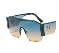 Qxmiguel Lunettes de soleil monobloc à grande monture for hommes et femmes, monture en métal, motif totem de vache, UV400, lunettes de cyclisme sportives(Green-brown)