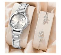 Qxmiguel Montres Coffret 2 pièces Montre et Bracelet for Femme, Montre analogique Classique en Acier Inoxydable avec Cristaux, Cadeau d'anniversaire Accessoires(Silver,B)