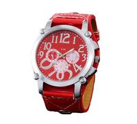 Qxmiguel Montres Montre Homme Steampunk à Quartz en Cuir, Grand Cadran Rond, Bracelet Large, for Un Anniversaire ou Un Festival Montre Homme(Rot)