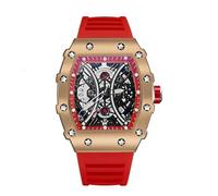 Qxmiguel Montres Montre mécanique carrée Creuse et étanche for Homme, Bracelet en Caoutchouc, Lumineuse et étanche, idéale for Les Tenues Formelles et décontractées. Montre Homme(Gold,Blauw)