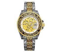 Qxmiguel Montres Montre Squelette Automatique for Homme - 43 mm en Acier Inoxydable, Cadran rétro gravé, for Homme Montre Homme(Gold Silver,B)