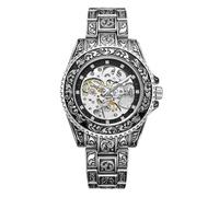 Qxmiguel Montres Montre Squelette Automatique for Homme - 43 mm en Acier Inoxydable, Cadran rétro gravé, for Homme Montre Homme(Silver,B)