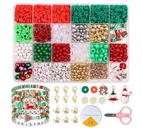 QXNDXQ 1585 Pièces Perles de Noël pour la Fabrication de Bijoux, Kit DIY Collier Bracelet, Arbre de Noël Père Elan Pendentif et Perles Rouges, Vertes, Blanches et Or