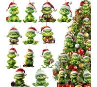 QXNDXQ Monstre Vert Décorations de Noël 12PCS Amusants Pendentif en Acrylique 2D Décoration de Sapin de Noël pour Vacances, Fête