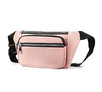 QXPDD Sac banane en tissu Oxford de grande capacité avec 3 poches zippées, étanche, sac banane pour téléphone portable, sac de poitrine pour femme, rose, as describe