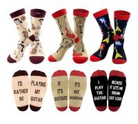 QXRXN Lot de 3 paires de chaussettes amusantes et inhabituelles sur le thème de la guitare et de la moto - Cadeau d'anniversaire pour homme, guitare, 9-12