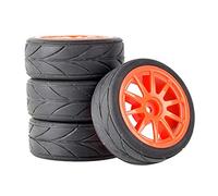 Qxryzp Roue en éponge avec pneus à poignée 4P, for HSP Racing, Voiture sur Route 1/10 1.10 Pneus Tout-Terrain pour Voitures télécommandées(Red Wheel)