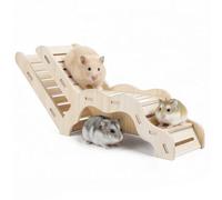 Qxtey Tunnel Hamster en Bois 32Cm, Escalier Plateforme pour Petit Rongeur | Cachette Polyvalente Pour Petit Animal De Compagnie, Hamster Russe Doré Syrien Nain, Jouet à MâCher Accessoire Cage