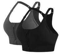 QXURkut Lot de 2 Soutien-Gorge Sport Femme, Zip Devant Bretelles Réglables | Ouverture fermeture eclair, Maintien moyen, Brassière post-chirurgie
