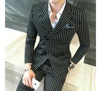 QXWD 3 pièces (Veste + Gilet + Pantalon) Costume croisé pour Homme Mode rayé Smoking de marié pour Hommes Costume d'affaires décontracté