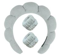 QXWD Bandeau de spa en éponge avec bracelets pour laver le visage Large bandeau rembourré Soin de la peau Démaquillage Douche Femme