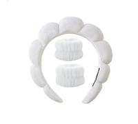 QXWD Bandeau de spa en éponge avec bracelets pour laver le visage Large bandeau rembourré Soin de la peau Démaquillage Douche Femme