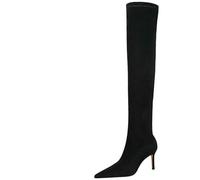 QXWD Chaussures en daim sexy au-dessus du genou noir en peluche chaude pour femme Bottes d'hiver fines à talons hauts Bottes longues Plus la taille 42 43, Fourrure noire 8 5 cm, 41 1/3 EU