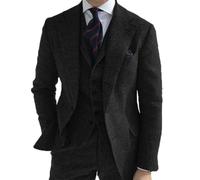 QXWD Costume 3 pièces pour Homme, en Laine Verte, Motif rétro à Chevrons, Smoking en Tweed pour Mariage (Blazer, Pantalon, Gilet)