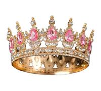 QXWD Couronne de concours de beauté ronde en métal et strass pour femme, taille unique, Métal Précieux, Perle