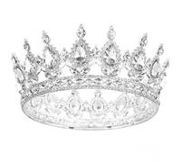 QXWD Couronne de concours de beauté ronde en métal et strass pour femme, taille unique, Métal Précieux, Perle