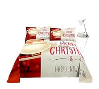 QXWD Ensemble de draps de lit joyeux Noël avec taie d'oreiller imprimé Père Noël, décoration d'intérieur, king size, drap plat rouge