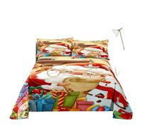 QXWD Ensemble de draps de lit joyeux Noël avec taie d'oreiller imprimé Père Noël, décoration d'intérieur, king size, drap plat rouge