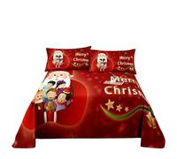 QXWD Ensemble de draps de lit joyeux Noël avec taie d'oreiller imprimé Père Noël, décoration d'intérieur, king size, drap plat rouge