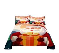 QXWD Ensemble de draps de lit joyeux Noël avec taie d'oreiller imprimé Père Noël, décoration d'intérieur, king size, drap plat rouge