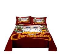 QXWD Ensemble de draps de lit joyeux Noël avec taie d'oreiller imprimé Père Noël, décoration d'intérieur, king size, drap plat rouge