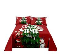 QXWD Ensemble de draps de lit joyeux Noël avec taie d'oreiller imprimé Père Noël, décoration d'intérieur, king size, drap plat rouge