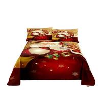 QXWD Ensemble de draps de lit joyeux Noël avec taie d'oreiller imprimé Père Noël, décoration d'intérieur, king size, drap plat rouge
