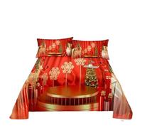 QXWD Ensemble de draps de lit joyeux Noël avec taie d'oreiller imprimé Père Noël, décoration d'intérieur, king size, drap plat rouge