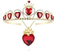 QXWD Parure de bijoux avec collier et diadème en forme de cœur rouge et couronne pour fille et adolescente, taille unique, Métal Précieux, Perle